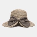 Women Rear Split Design Three-dimensional Hat Brim Straw Hat Big Bow Decoration 