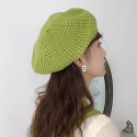 Women Solid Color Dome Hollow Breathable Knitted Hat Outdoor Windproof Sunshade Beret Cap