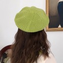 Women Solid Color Dome Hollow Breathable Knitted Hat Outdoor Windproof Sunshade Beret Cap