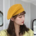 Women Solid Color Dome Hollow Breathable Knitted Hat Outdoor Windproof Sunshade Beret Cap