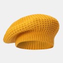 Women Solid Color Dome Hollow Breathable Knitted Hat Outdoor Windproof Sunshade Beret Cap