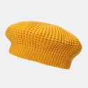 Women Solid Color Dome Hollow Breathable Knitted Hat Outdoor Windproof Sunshade Beret Cap