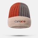 Women Letter Pattern Wild Beanie Hat Soft Adjustable Autumn Winter Warm Knitted Hat