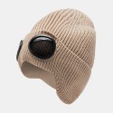 Unisex Knitted Solid Color Aviator Glasses Lens Decoration Thicken Warmth Fashion Beanie Hat