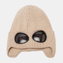 Unisex Knitted Solid Color Aviator Glasses Lens Decoration Thicken Warmth Fashion Beanie Hat