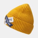 Women Knitted Solid Color Letter Raw Edge Patch Flanging All-match Warmth Beanie Hat