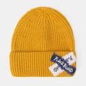 Women Knitted Solid Color Letter Raw Edge Patch Flanging All-match Warmth Beanie Hat
