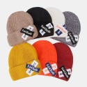 Women Knitted Solid Color Letter Raw Edge Patch Flanging All-match Warmth Beanie Hat