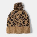 Unisex Knitted Leopard Pattern Fur Ball Decoration Flanging Casual Warmth Beanie Hat