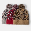 Unisex Knitted Leopard Pattern Fur Ball Decoration Flanging Casual Warmth Beanie Hat