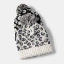 Unisex Knitted Leopard Pattern Fur Ball Decoration Flanging Casual Warmth Beanie Hat