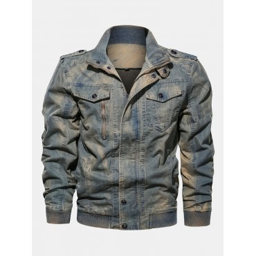 Mens 100% Cotton Fashion Denim Multi Pockets Thickened Warm Casual Jacket Mens 100% Cotton Fas...