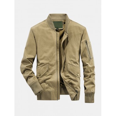 Men 100%Cotton Solid Color Long Sleeve Buttons Pockets Casual Jackets Men 100%Cotton Solid...