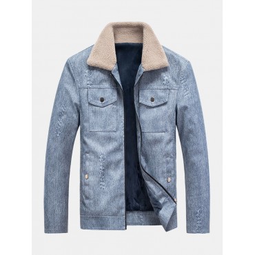 Men Leather Plus Velvets Lapel Pockets Pure Motorcycle Jackets Men Leather Plus Vel...