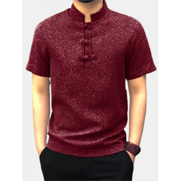 Men Casual Short Sleeve Stand Collar Chinese Style Button Shirts Kung Fu Top Tee Men Casual Short Sle...