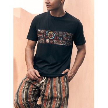 ChArmKpr Mens Ethnic Pattern Crew Neck Casual Short Sleeve T-Shirts ChArmKpr Mens Ethnic...