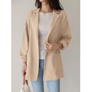 Women Plain Turn-Down Collar Casual Stylish Long Sleeve Blazer With Pockets Women Plain Turn-Dow...