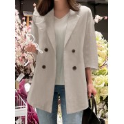 Solid 3/4 Sleeve Button Front Lapel Blazer Solid 3/4 Sleeve But...