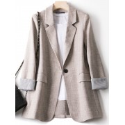 Stripe Panel Long Sleeve Button Front Lapel Blazer Stripe Panel Long Sl...