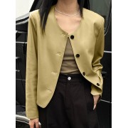 Solid Button Front Long Sleeve Crew Neck Jacket Solid Button Front L...