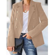 Double Breasted Long Sleeve Lapel Solid Blazer Double Breasted Long...