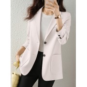 Solid Button Front Pocket Lapel Long Sleeve Blazer Solid Button Front P...